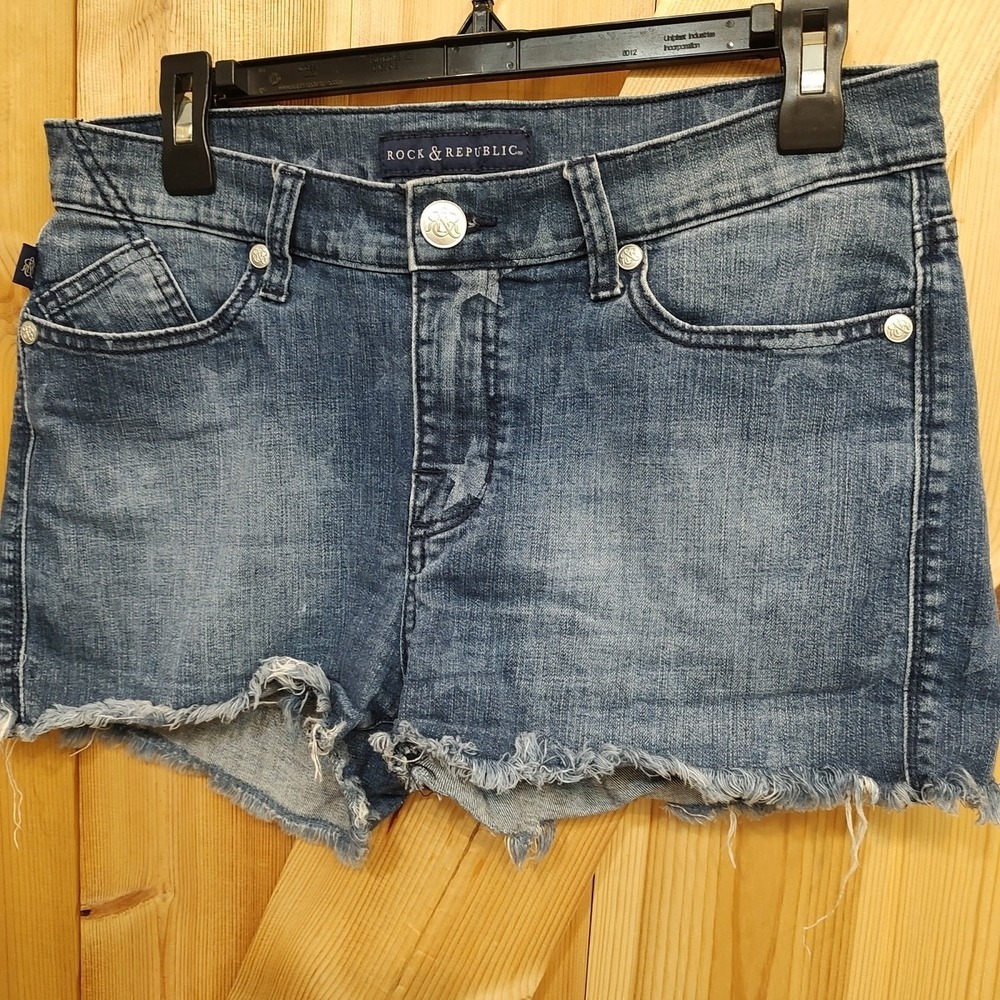 Rock & Republic Lolita Denim Shorts Women Sz 10 Distressed Raw Hem Cutoff Y2K